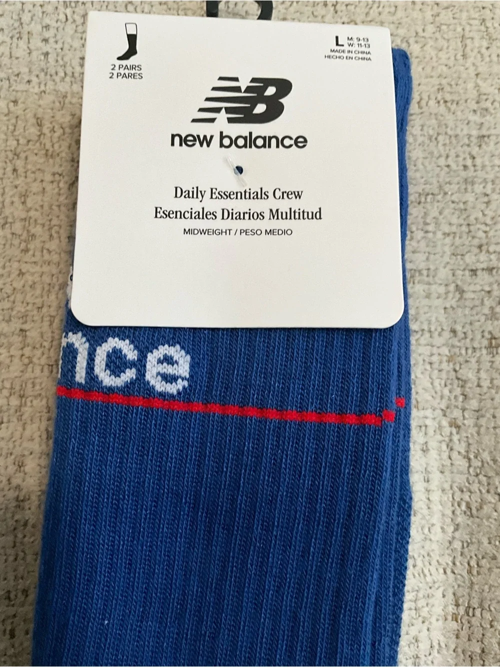 New Balance Blue Crew Socks with Red Toe Accent - Daily Essentials